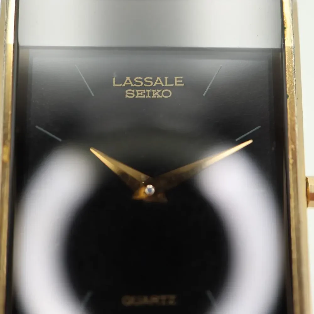 Vintage Seiko Lassale Black Gold Tone 23mm Tank Watch 7750-5229 w New Battery